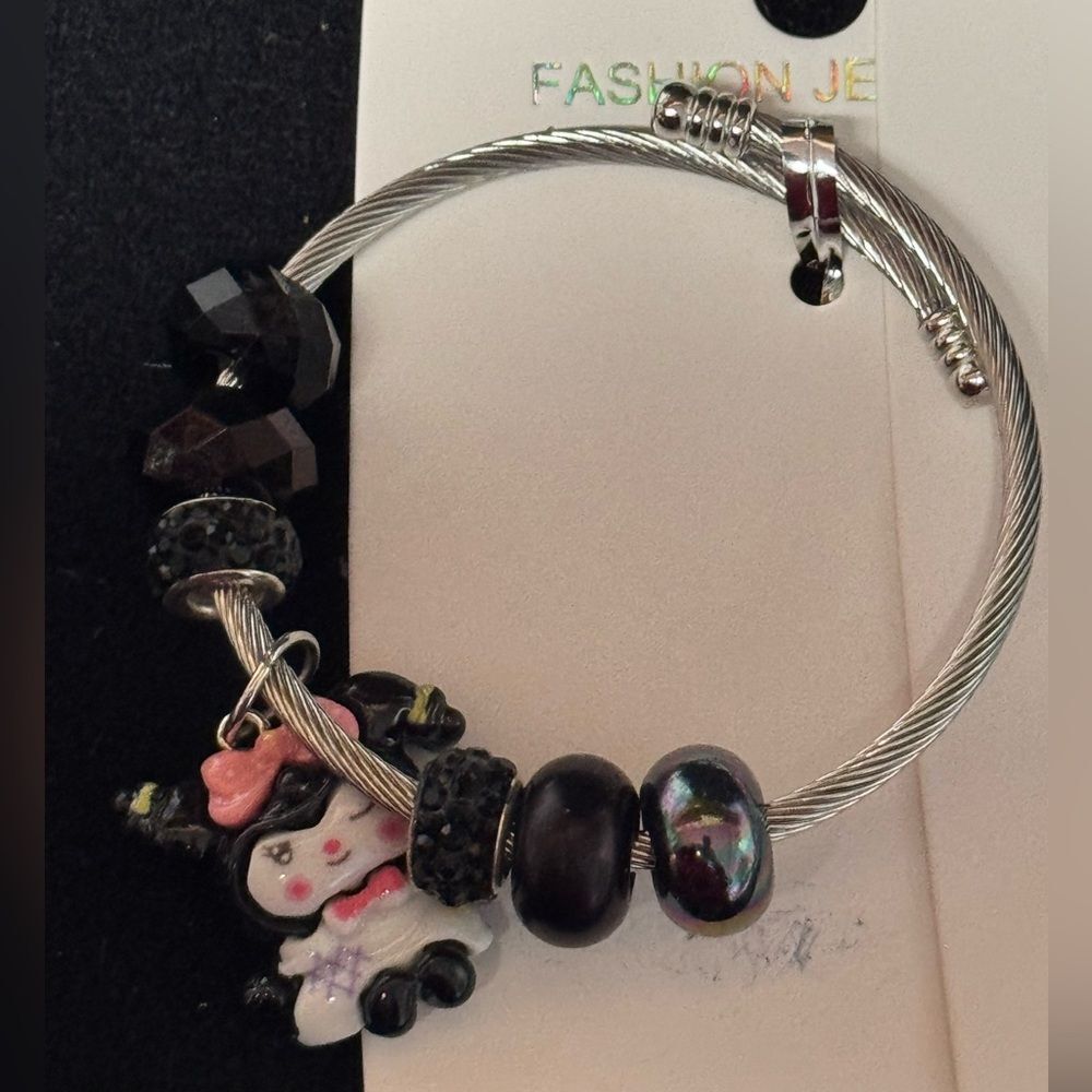 Stainless Steel Kuromi Black and Silver Charm Adjustable Bracelet